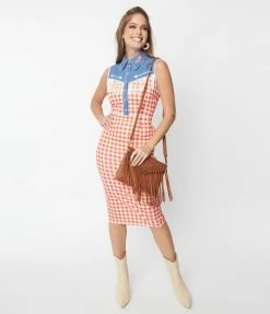 Looney Tunes X Unique Vintage Red Gingham & Denim Wiggle Dress