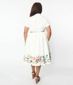 Looney Tunes X Unique Vintage Plus Size White & Character Border Print Swing Dress