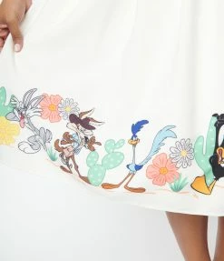 Looney Tunes X Unique Vintage Plus Size White & Character Border Print Swing Dress
