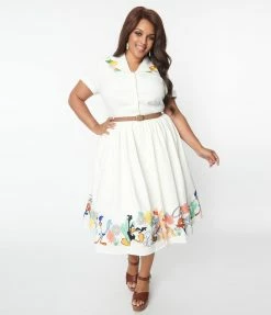 Looney Tunes X Unique Vintage Plus Size White & Character Border Print Swing Dress