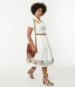 Looney Tunes X Unique Vintage White & Character Border Print Swing Dress