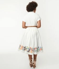 Looney Tunes X Unique Vintage White & Character Border Print Swing Dress