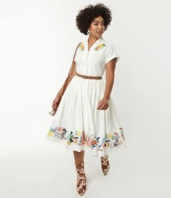 Looney Tunes X Unique Vintage White & Character Border Print Swing Dress