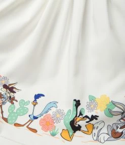 Looney Tunes X Unique Vintage White & Character Border Print Swing Dress