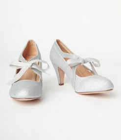 In Touch Footwear Shoes Silver Glitter Cross Strap Heels