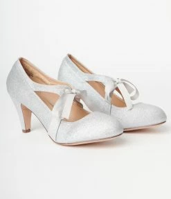 In Touch Footwear Shoes Silver Glitter Cross Strap Heels