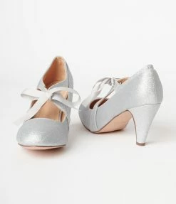 In Touch Footwear Shoes Silver Glitter Cross Strap Heels