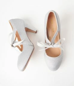 In Touch Footwear Shoes Silver Glitter Cross Strap Heels