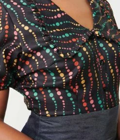 New Arrivals! Unique Vintage Black & Rainbow Dots Blouse