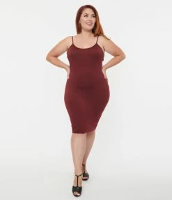 Unique Vintage Plus Size Burgundy Long Slip