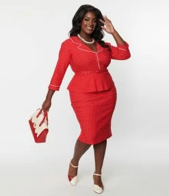 Clothing Unique Vintage Plus Size Red & White Pin Dot Cooper Suit Dress