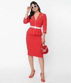 Unique Vintage Red & White Pin Dot Cooper Suit Dress