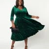 Unique Vintage Plus Size Emerald Embossed Velvet Gilda Swing Dress