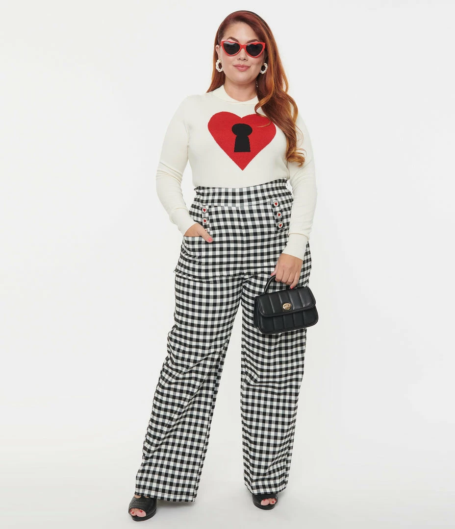 Unique Vintage Plus Size Black Gingham Ginger Pants
