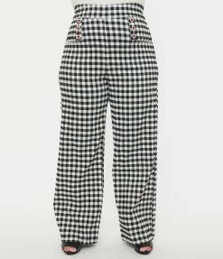 Unique Vintage Plus Size Black Gingham Ginger Pants