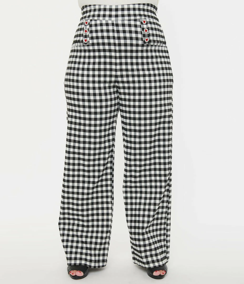 Unique Vintage Plus Size Black Gingham Ginger Pants