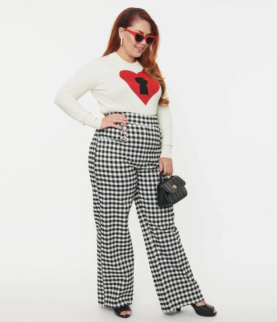 Unique Vintage Plus Size Black Gingham Ginger Pants