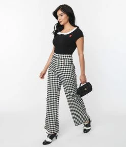 Unique Vintage Black Gingham Ginger Pants New Arrivals!