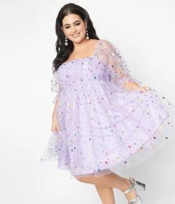 New Arrivals! Smak Parlour Plus Size Purple Confetti Hearts Love Interest Babydoll Dress
