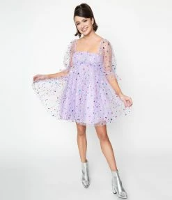 Smak Parlour Purple Confetti Hearts Love Interest Babydoll Dress