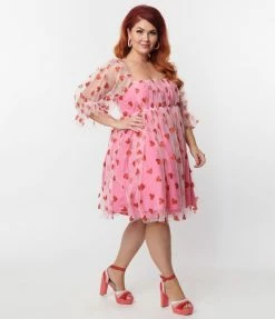Smak Parlour Plus Size Pink & Red Glitter Hearts Love Interest Babydoll Dress New Arrivals!