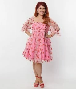 Smak Parlour Plus Size Pink & Red Glitter Hearts Love Interest Babydoll Dress New Arrivals!