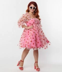 Smak Parlour Plus Size Pink & Red Glitter Hearts Love Interest Babydoll Dress New Arrivals!