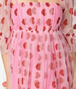 Smak Parlour Pink & Red Glitter Hearts Love Interest Babydoll Dress