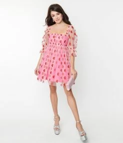 Smak Parlour Pink & Red Glitter Hearts Love Interest Babydoll Dress