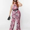 Smak Parlour Plus Size Black & Pink Psychedelic Hearts Draped Darling Jumpsuit