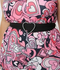 Smak Parlour Plus Size Black & Pink Psychedelic Hearts Draped Darling Jumpsuit
