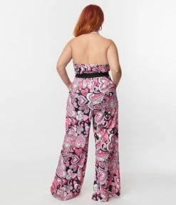 Smak Parlour Plus Size Black & Pink Psychedelic Hearts Draped Darling Jumpsuit