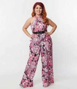 Smak Parlour Plus Size Black & Pink Psychedelic Hearts Draped Darling Jumpsuit