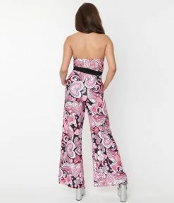 Smak Parlour Pink & Black Psychedelic Hearts Draped Darling Jumpsuit