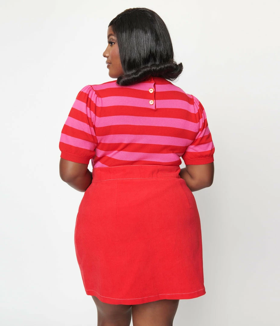 Smak Parlour Plus Size Pink & Red Heart Match Game Mini Skirt