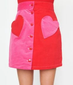 New Arrivals! Smak Parlour Pink & Red Heart Match Game Mini Skirt