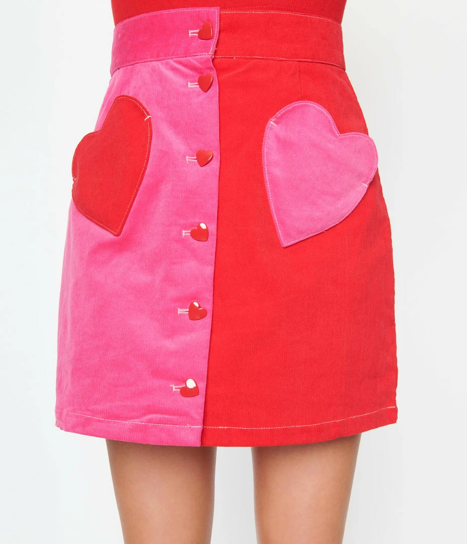 New Arrivals! Smak Parlour Pink & Red Heart Match Game Mini Skirt