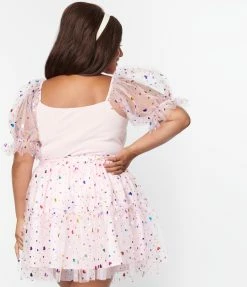 Smak Parlour Plus Size Pink & Confetti Heart Sleeve Googly Eyes Top