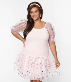 Smak Parlour Plus Size Pink & Confetti Heart Sleeve Googly Eyes Top