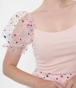 Smak Parlour Pink & Confetti Heart Sleeve Googly Eyes Top New Arrivals!