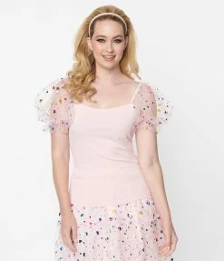 Smak Parlour Pink & Confetti Heart Sleeve Googly Eyes Top New Arrivals!