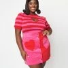 Clothing Smak Parlour Plus Size Red & Pink Stripe Keyhole Heart Sweater