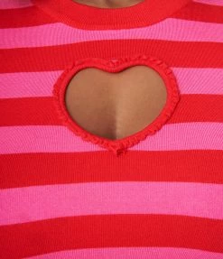 Clothing Smak Parlour Plus Size Red & Pink Stripe Keyhole Heart Sweater