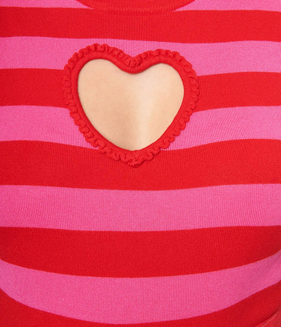Smak Parlour Red & Pink Stripe Keyhole Heart Sweater Clothing