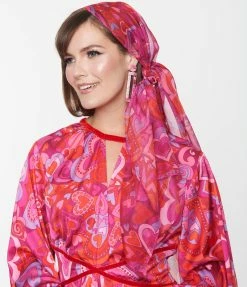 Smak Parlour Pink Psychedelic Hearts Print Long Hair Scarf