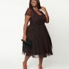 Unique Vintage Plus Size Black & Red Hearts Garden State Swing Dress