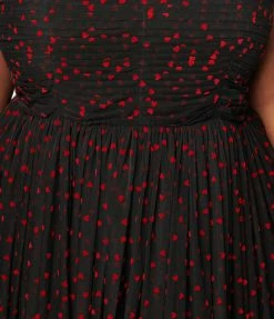Unique Vintage Plus Size Black & Red Hearts Garden State Swing Dress