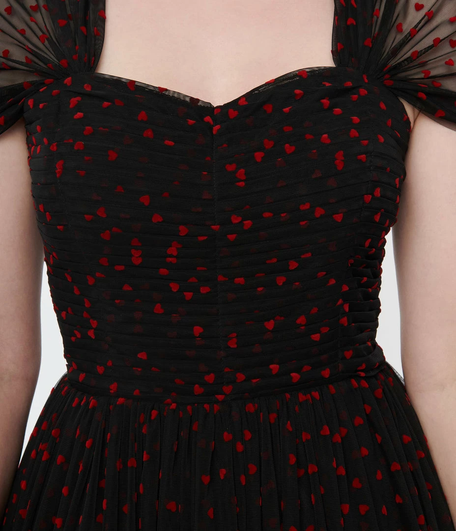 Unique Vintage Black & Red Hearts Garden State Swing Dress Clothing