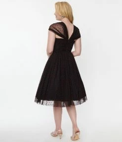 Unique Vintage Black & Red Hearts Garden State Swing Dress Clothing