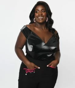 New Arrivals! Betty & Veronica X Unique Vintage Plus Size Black Vegan Leather Violet Top